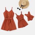 Mommy and Me 100% Cotton Solid Sleeveless Romper Shorts RustRed image 1
