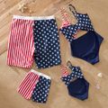 Independence Day Family Matching Star & Striped Spliced Knot Front Cut Out One-piece Swimsuit or Swim Trunks Shorts Multi-color image 2