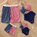 Independence Day Family Matching Star & Striped Spliced Knot Front Cut Out One-piece Swimsuit or Swim Trunks Shorts Multi-color image 1
