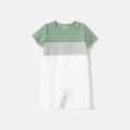 Family Matching Solid Short-sleeve Belted Dresses and Striped Colorblock T-shirts Sets Green image 3
