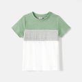 Family Matching Solid Short-sleeve Belted Dresses and Striped Colorblock T-shirts Sets Green image 5