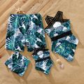 Family Matching Allover Palm Leaf Print Crisscross One-piece Swimsuit and Swim Trunks Green image 2