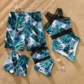 Family Matching Allover Palm Leaf Print Crisscross One-piece Swimsuit and Swim Trunks Green image 1