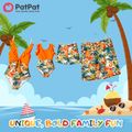 Family Matching Orange and All Over Tropical Plant Print Splicing Ruffle One-Piece Swimsuit and Swim Trunks Shorts Orange image 4