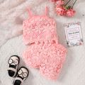 2pcs Baby Girl Pink Floral Jacquard Camisole and Shorts Set Pink image 2