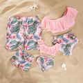 Summer Flounce Plant Print Matching Family Swimsuits Pink image 1