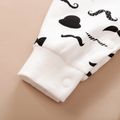 100% Cotton Moustache Pattern Bow Tie Decor Long-sleeve Baby Jumpsuit White