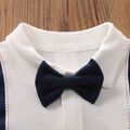 100% Cotton Faux-two Design Bow Tie Decor Short-sleeve Baby Romper White image 3