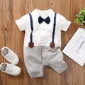 100% Cotton Faux-two Design Bow Tie Decor Short-sleeve Baby Romper White