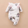100% Cotton Rabbit Print Footed/footie Long-sleeve Baby Jumpsuit White image 2