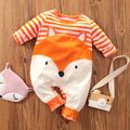 100% Cotton Fox and Stripe Print Long-sleeve Orange Baby Jumpsuit Orange