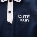 Solid Letter Print Polo Collar Footed/footie Long-sleeve Navy Baby Jumpsuit Dark Blue image 3
