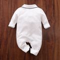 100% Cotton Solid Polo Collar Long-sleeve Baby Jumpsuit White image 2