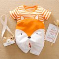 100% Cotton Fox Stripe Print Short-sleeve Orange Baby Romper Orange image 1