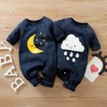 100% Cotton Moon or Cloud Print Long-sleeve Baby Jumpsuit Dark Blue