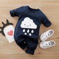 100% Cotton Moon or Cloud Print Long-sleeve Baby Jumpsuit Dark Blue/white image 1