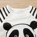 Panda and Stripe Print Long-sleeve White Baby Jumpsuit White image 2