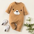 100% Cotton Bear Print Long-sleeve Baby Jumpsuit Brown image 1