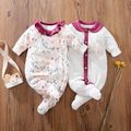 100% Cotton Rabbit and Floral Print White Baby Jumpsuit White image 1