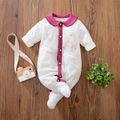 100% Cotton Rabbit and Floral Print White Baby Jumpsuit White image 2