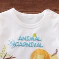 100% Cotton Elephant Lion and Letter Print Faux-two Design Short-sleeve White Baby Romper White