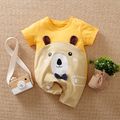 100% Cotton Bear Design 3D Ear and Bow Decor Short-sleeve Yellow or Khaki Baby Romper Yellow