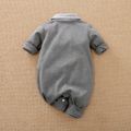 100% Cotton Plaid Lapel Bowtie Long-sleeve Faux-two Baby Jumpsuit Dark Grey image 3