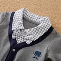 100% Cotton Plaid Lapel Bowtie Long-sleeve Faux-two Baby Jumpsuit Dark Grey image 4