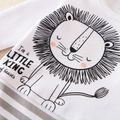 2pcs Baby Cartoon Lion and Letter Print Splicing Striped White Long-sleeve Jumpsuit Set White