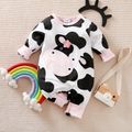100% Cotton Baby Boy/Girl All Over Cartoon Cow Print Long-sleeve Jumpsuit Black/White