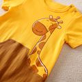 100% Cotton Baby Boy Cartoon Giraffe Print Colorblock Short-sleeve Romper Ginger
