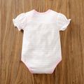 Mother's Day Baby Girl Rainbow and Letter Print Pink Striped Puff-sleeve Romper Pink image 2