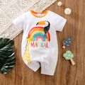 100% Cotton Baby Boy Rainbow Parrot Giraffe and Letter Print White Short-sleeve Romper White
