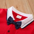 100% Cotton Baby Boy Contrast Collar Colorblock Short-sleeve Gentleman Bow Tie Romper Red