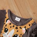 100% Cotton Baby Girl Leopard Print Ruffle Long-sleeve Jumpsuit Dark Grey