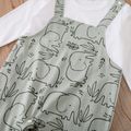 100% Cotton Baby Boy/Girl All Over Cartoon Elephant Print Faux-two Long-sleeve Jumpsuit Light Green image 3
