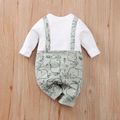 100% Cotton Baby Boy/Girl All Over Cartoon Elephant Print Faux-two Long-sleeve Jumpsuit Light Blue