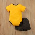 100% Cotton 2pcs Baby Boy/Girl Outer Space and Letter Print Short-sleeve Romper with Solid Shorts Set Yellow image 2