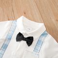 Baby Boy Gentleman Bow Tie Decor Plaid Spliced Short-sleeve Jumpsuit Light Blue image 4