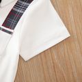 Baby Boy Gentleman Bow Tie Decor Plaid Spliced Short-sleeve Jumpsuit Coffee image 5