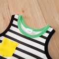 Baby Boy Striped Spliced Ball Print Colorblock Tank Romper Black