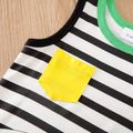 Baby Boy Striped Spliced Ball Print Colorblock Tank Romper Black