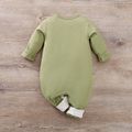 100% Cotton Baby Boy Cartoon Hippo Print Colorblock Long-sleeve Jumpsuit Light Green