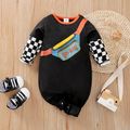 Baby Boy Checkered Long-sleeve Faux-two Crossbody Bag Graphic Jumpsuit Black