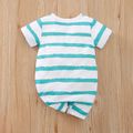 Baby Boy/Girl Cartoon Octopus & Letter Print Striped Short-sleeve Romper Turquoise image 2