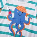 Baby Boy/Girl Cartoon Octopus & Letter Print Striped Short-sleeve Romper Turquoise