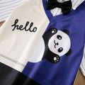 Baby Boy Striped Long-sleeve Faux-two Panda Print Colorblock Gentleman Jumpsuit Navy