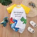Baby Boy/Girl Cartoon Dinosaur & Letter Print Raglan-sleeve Romper Yellow image 1