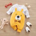 100% Cotton Baby Boy Long-sleeve Striped Spliced Bear Print 3D Ears Design Jumpsuit Orange image 1