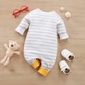 100% Cotton Baby Boy Long-sleeve Striped Spliced Bear Print 3D Ears Design Jumpsuit Orange